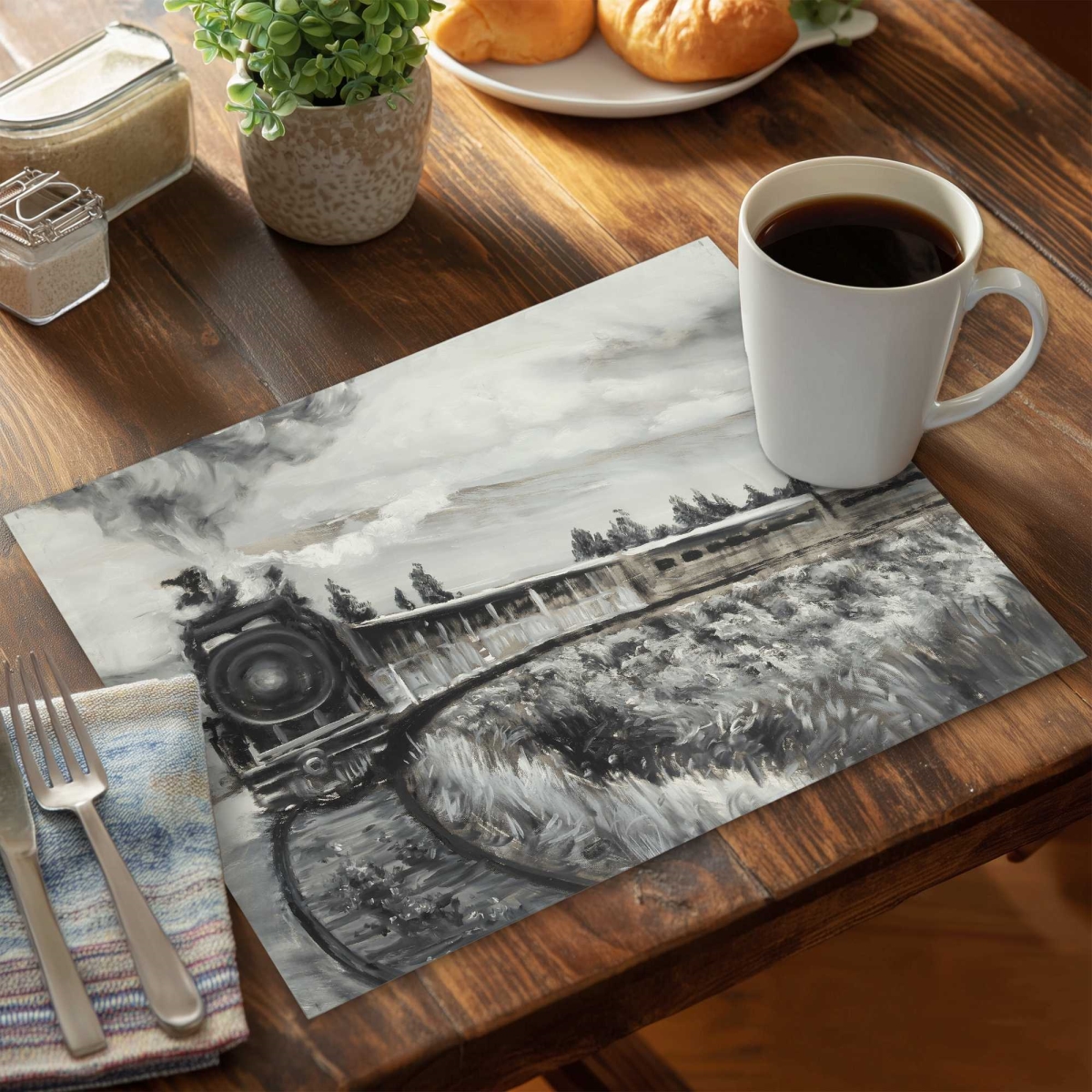 Picture of Begin Home Decor C4PP1418ZN5479 14 x 18 in. Steam Engine Train Polyester Placemat - Home Decor Accent - Set of 4