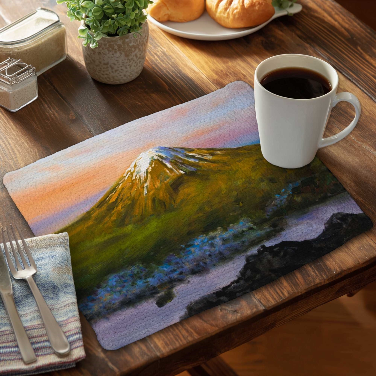 Picture of Begin Home Decor C4BP1418WMQ0BT 14 x 18 in. Landscape Mount Fuji Braided Polyester Placemat - Home Decor - Set of 4