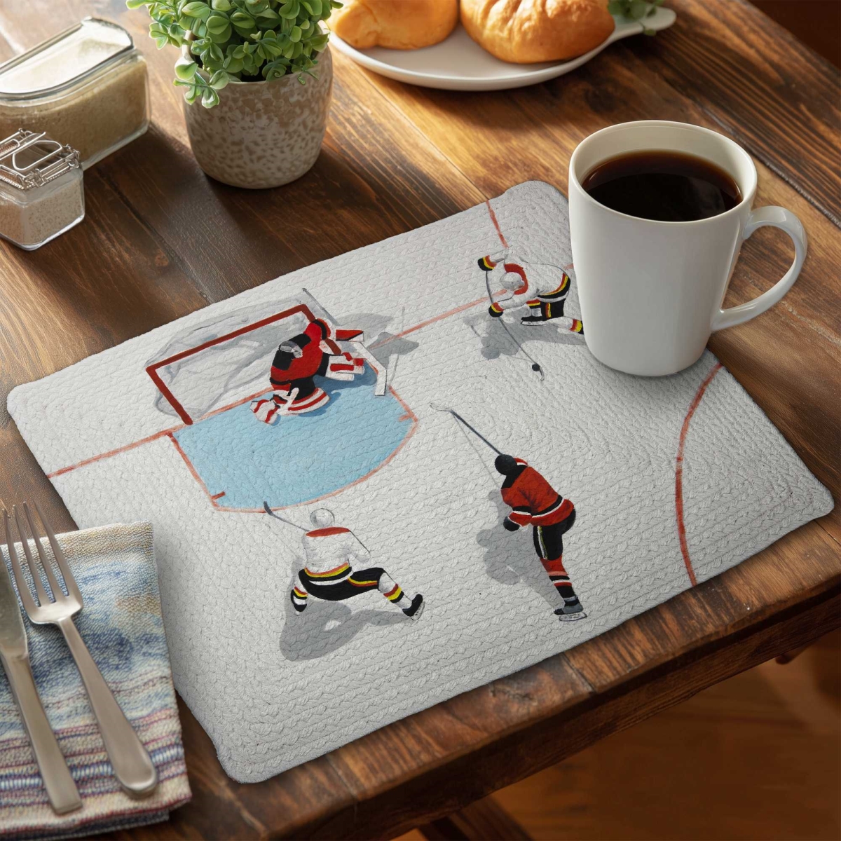 Picture of Begin Home Decor C4BP1418WR3KD2 14 x 18 in. Eventful Hockey Game Braided Polyester Placemat - Home Decor - Set of 4