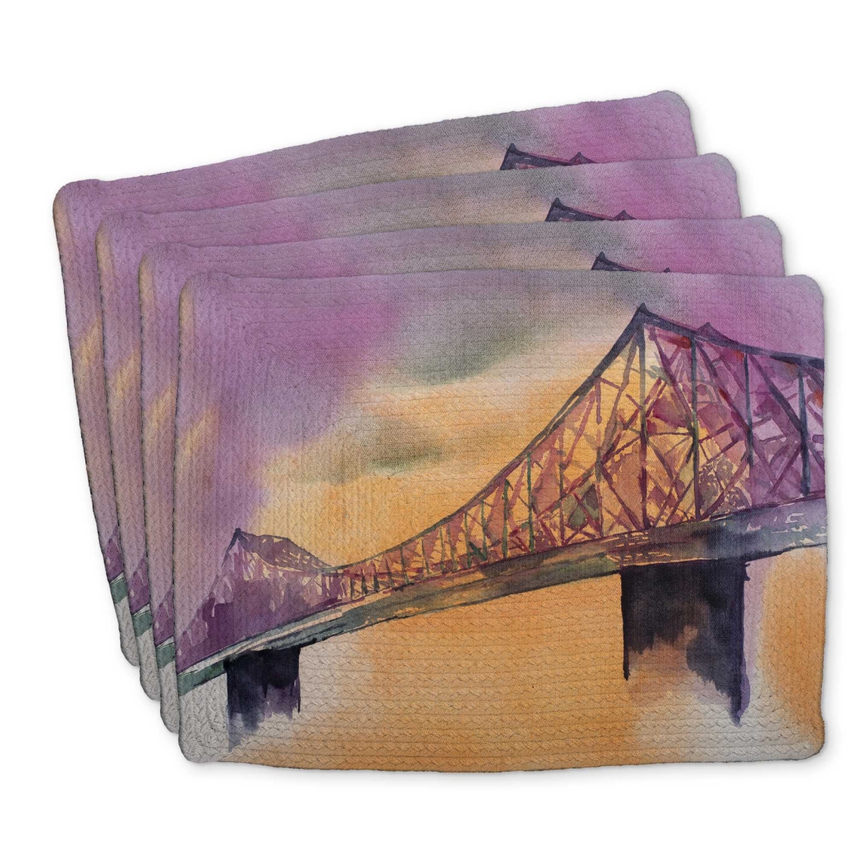 Picture of Begin Home Decor C4BP1418Y3GB27 14 x 18 in. Montreal Jacques-Cartier Bridge Braided Polyester Placemat - Set of 4