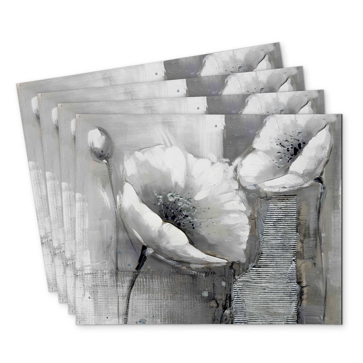 Picture of Begin Home Decor C4PP14184KXLY5 14 x 18 in. Industrial Monochrome Flowers Polyester Placemat - Decor - Set of 4