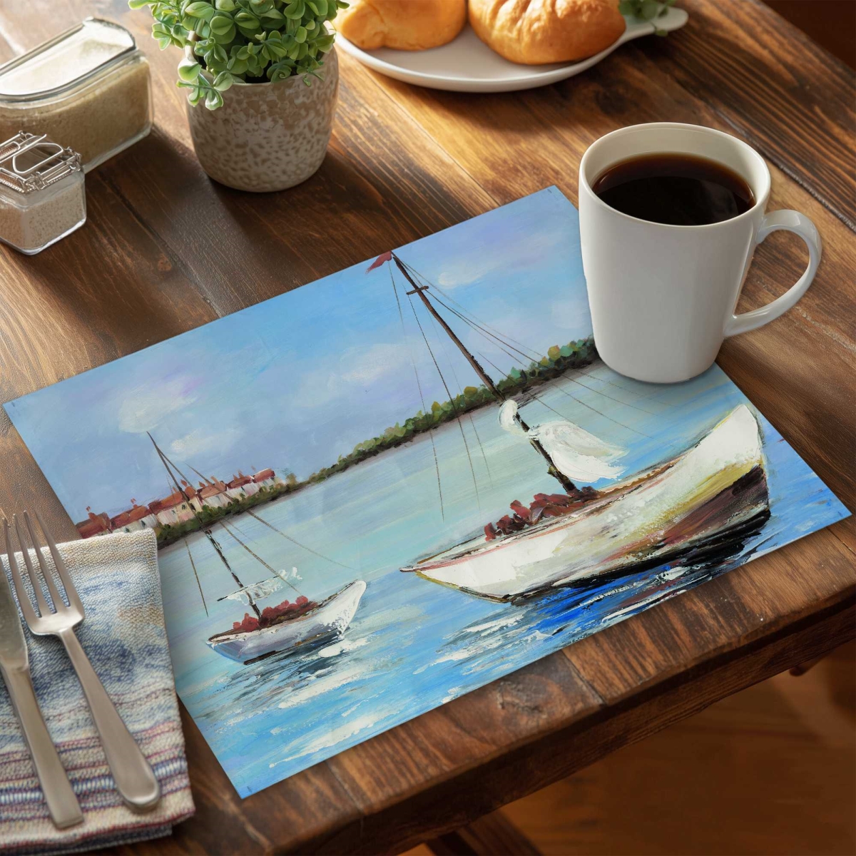 Picture of Begin Home Decor C4PP1418DOIQD7 14 x 18 in. Two Boats Sailing Polyester Placemat - Home Decor Accent - Set of 4