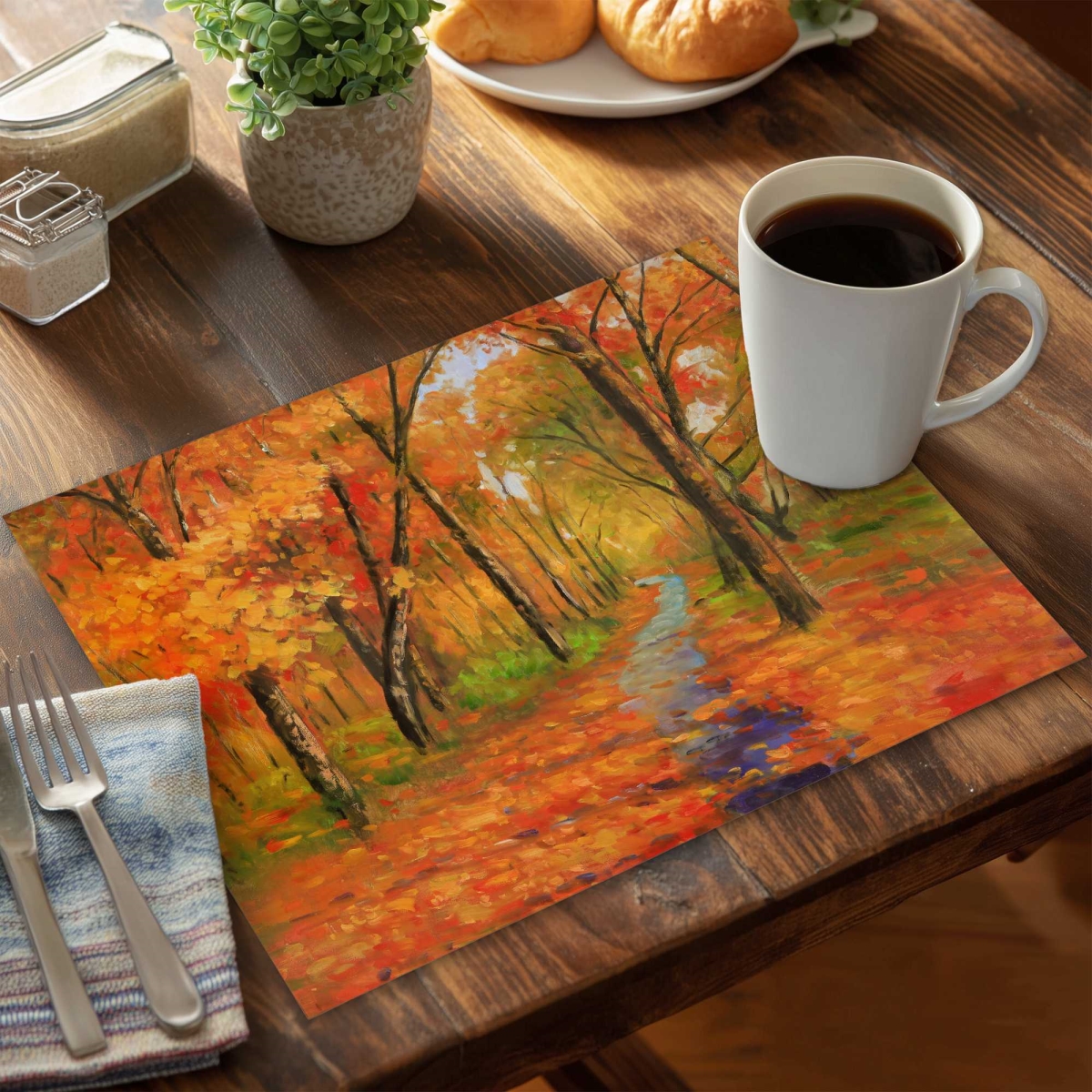 Picture of Begin Home Decor C4PP1418EG2FOY 14 x 18 in. Autumn Trail in the Forest Polyester Placemat - Home Decor - Set of 4