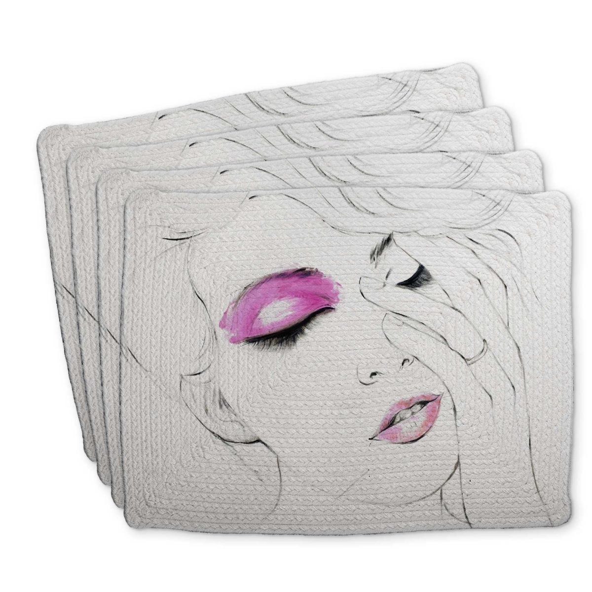 Picture of Begin Home Decor C4BP1418YS77ZE 14 x 18 in. Pink Makeup Braided Polyester Placemat for Home Decor - Set of 4