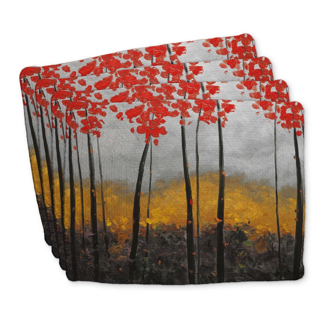 Picture of Begin Home Decor C4BP1418YXJRSN 14 x 18 in. Abstract Autumn Trees Braided Polyester Placemat - Decor - Set of 4