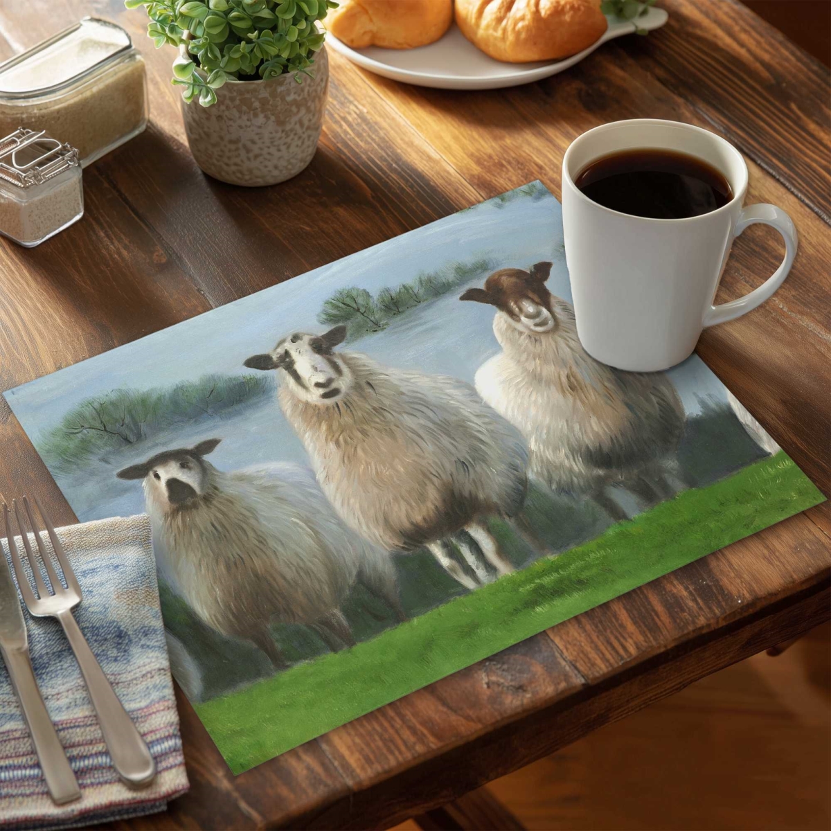 Picture of Begin Home Decor C4PP14180KKZZQ 14 x 18 in. Flock of Sheep Polyester Placemat - Stylish Home Decor - Set of 4