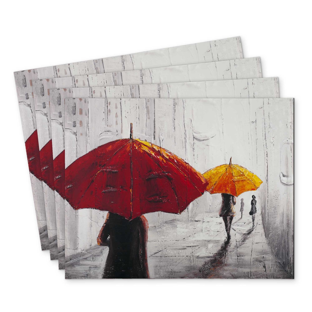 Picture of Begin Home Decor C4PP14189M04JG 14 x 18 in. Passersby with Umbrellas Polyester Placemat for Home Decor - Set of 4