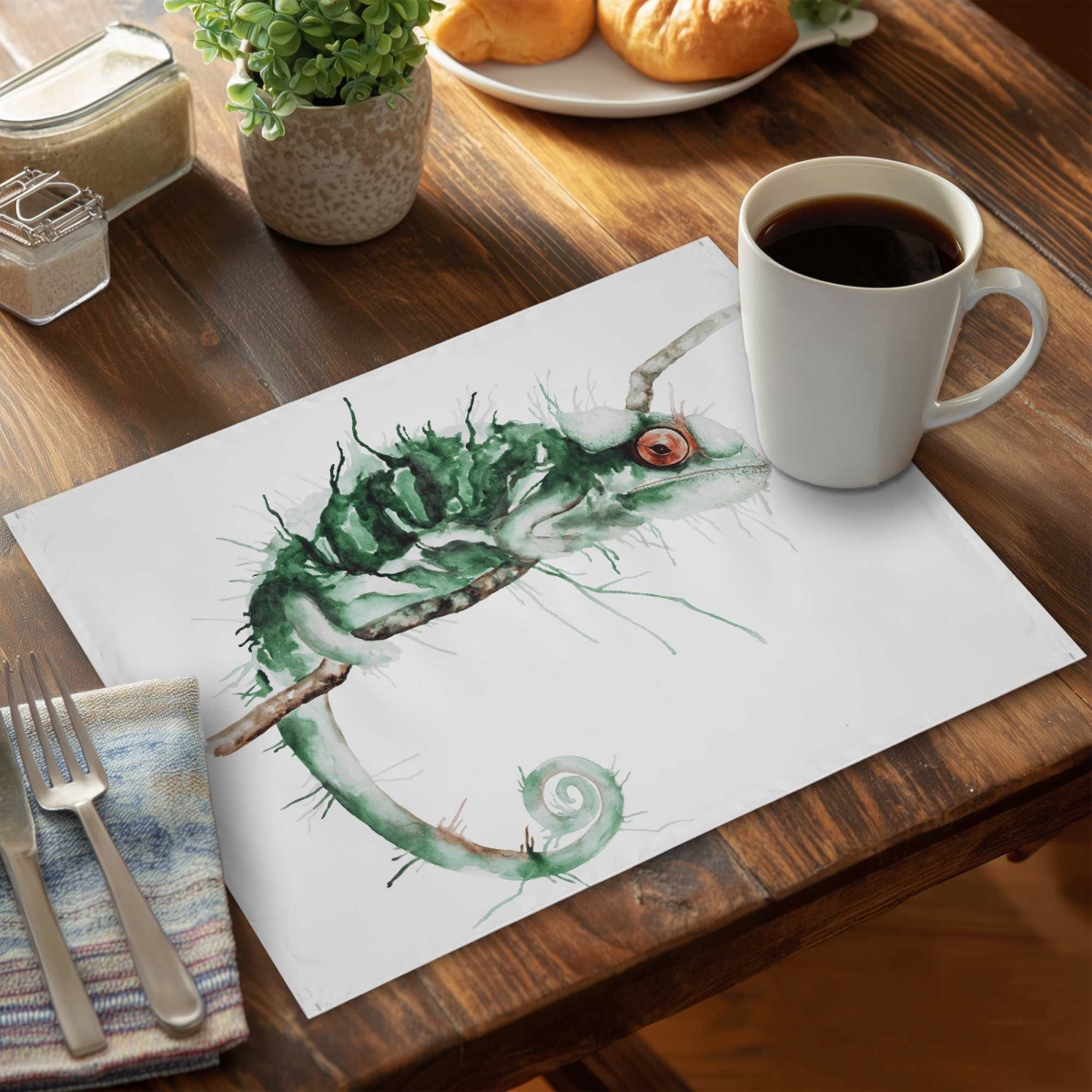 Picture of Begin Home Decor C4PP1418B8TLG9 14 x 18 in. Chameleon on the Lookout - Polyester Placemat for Home Decor - Set of 4