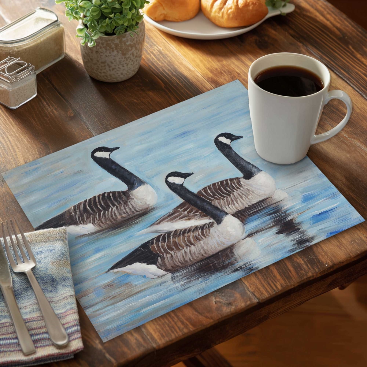 Picture of Begin Home Decor C4PP1418BA3VYE 14 x 18 in. Canada Geese in Water Polyester Placemat - Home Decor - Set of 4