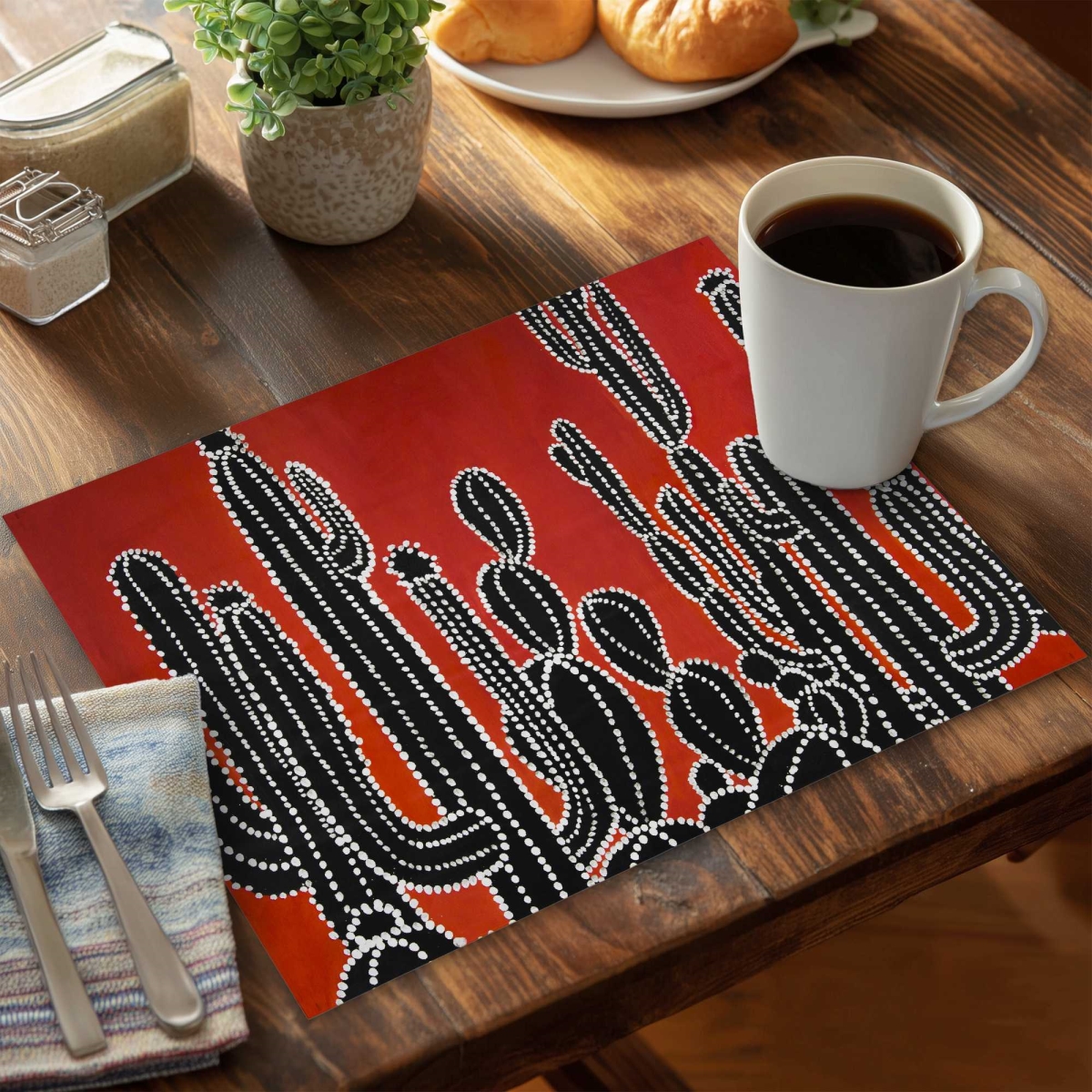 Picture of Begin Home Decor C4PP1418CDNZBQ 14 x 18 in. Black Tall Cactus Polyester Placemat - Home Decor Accent - Set of 4