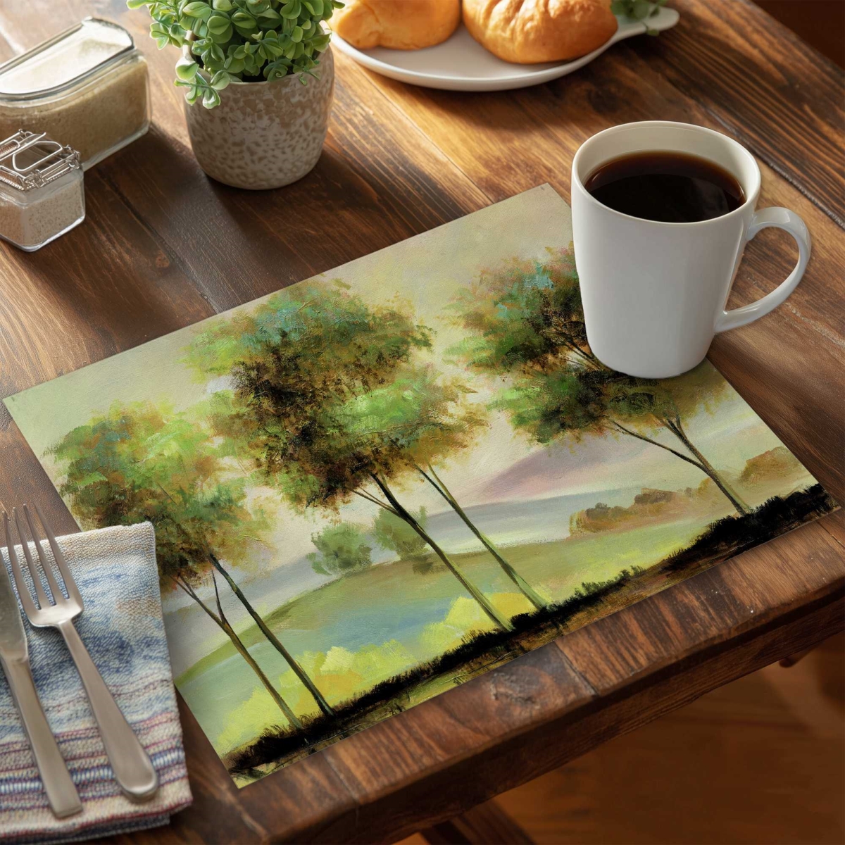 Picture of Begin Home Decor C4PP1418E1ELKL 14 x 18 in. Trees Near The Lake Polyester Placemat - Home Decor Accent - Set of 4