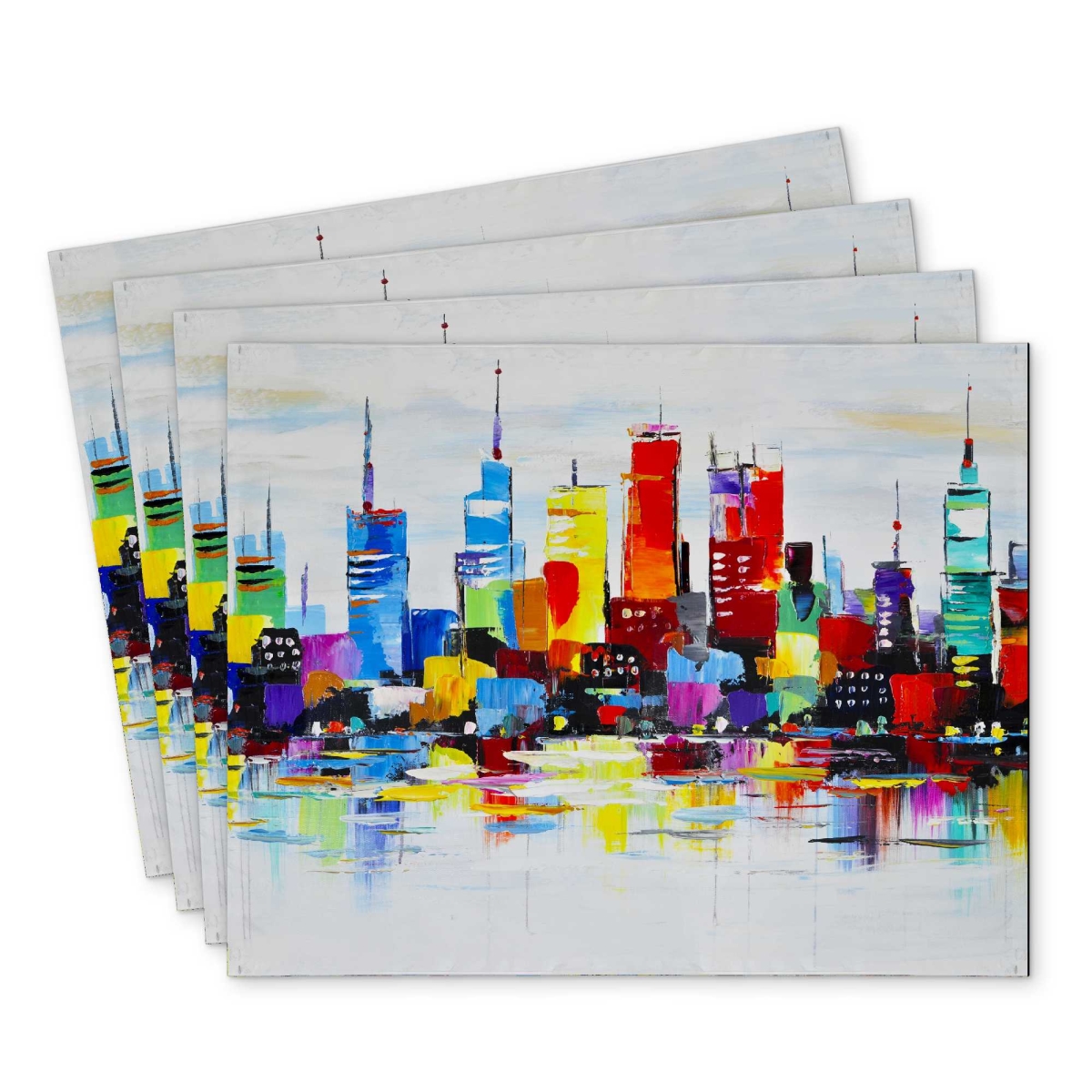 Picture of Begin Home Decor C4PP1418EHI91G 14 x 18 in. Abstract & Colorful City Polyester Placemat - Home Decor - Set of 4