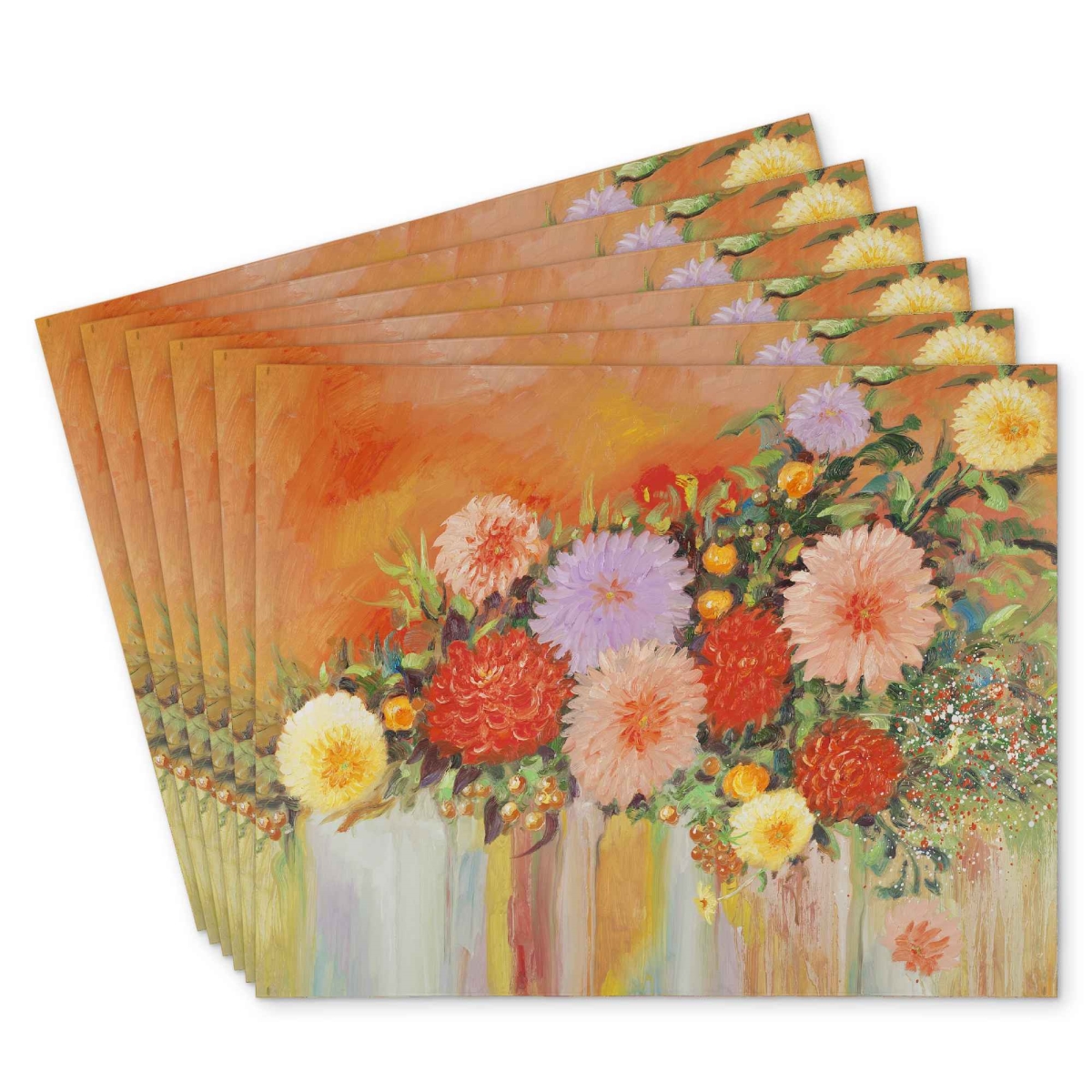 Picture of Begin Home Decor C6PP1418824800 14 x 18 in. Colorful Abstract Flowers Polyester Placemat - Home Decor - Set of 6