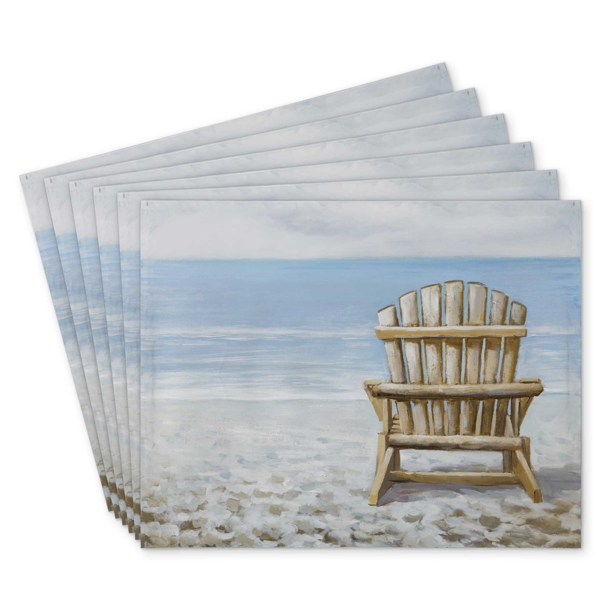 Picture of Begin Home Decor C6PP1418S9GWYN 14 x 18 in. Wood Beach Chair - Stylish Polyester Placemat for Home Decor - Set of 6