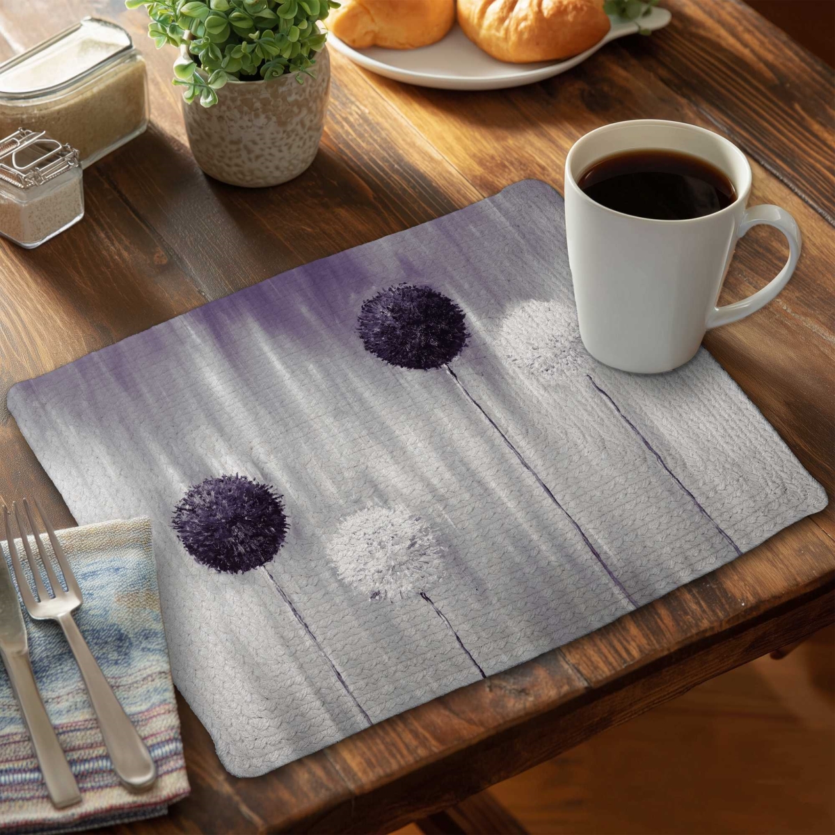 Picture of Begin Home Decor C4BP1418SDETR6 14 x 18 in. Purple Allium Flowers Braided Polyester Placemat - Decor - Set of 4