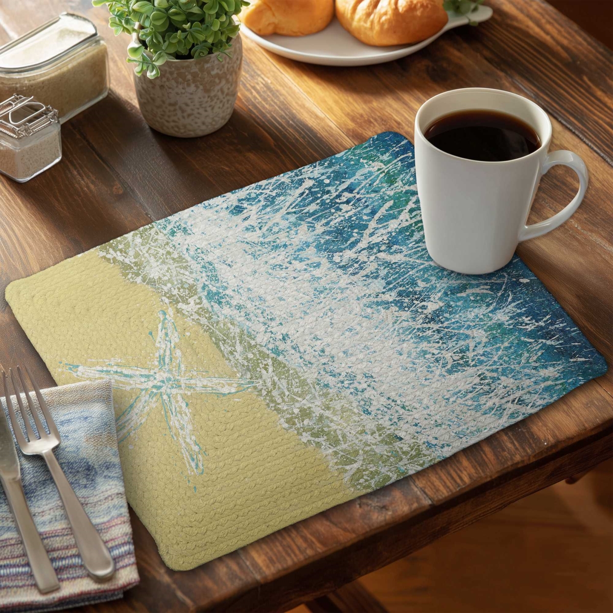 Picture of Begin Home Decor C4BP1418Y2P04Q 14 x 18 in. Left Side Seastar - Braided Polyester Placemat - Set of 4