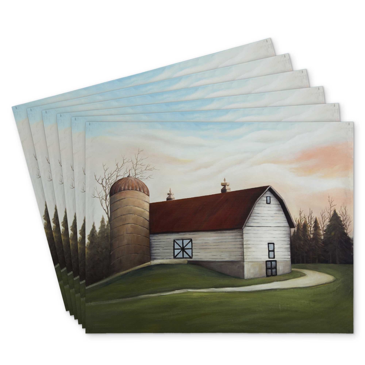 Picture of Begin Home Decor C6PP1418N6W7WZ 14 x 18 in. White Barn Polyester Placemat - Elegant Home Decor Accessory - Set of 6