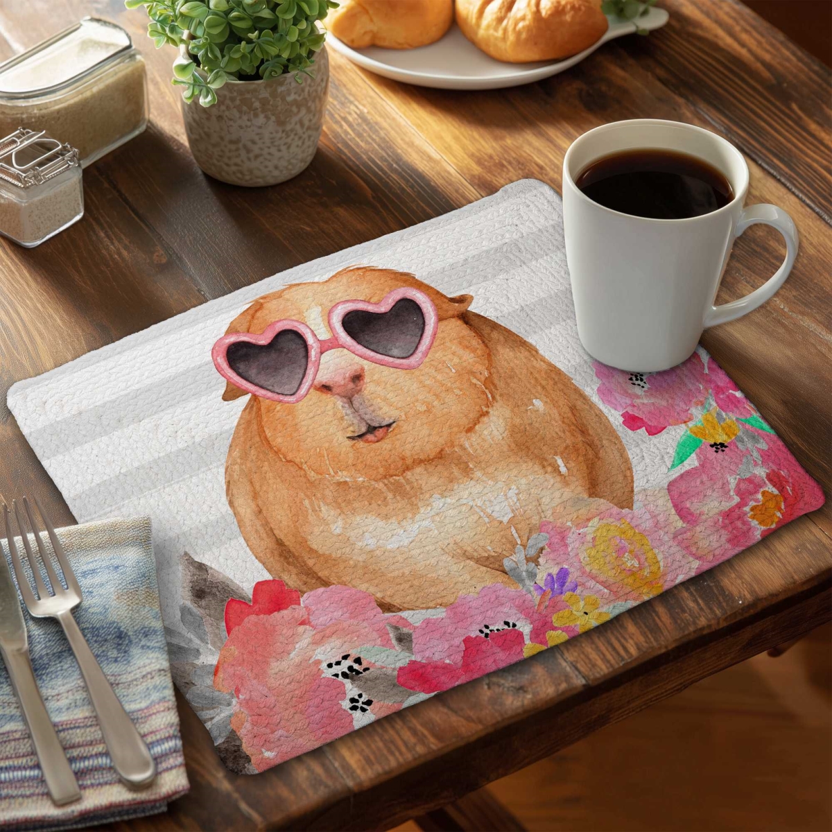 Picture of Begin Home Decor C4BP1418P58NO2 14 x 18 in. Guinea Pig with Glasses - Braided Polyester Placemat - Set of 4