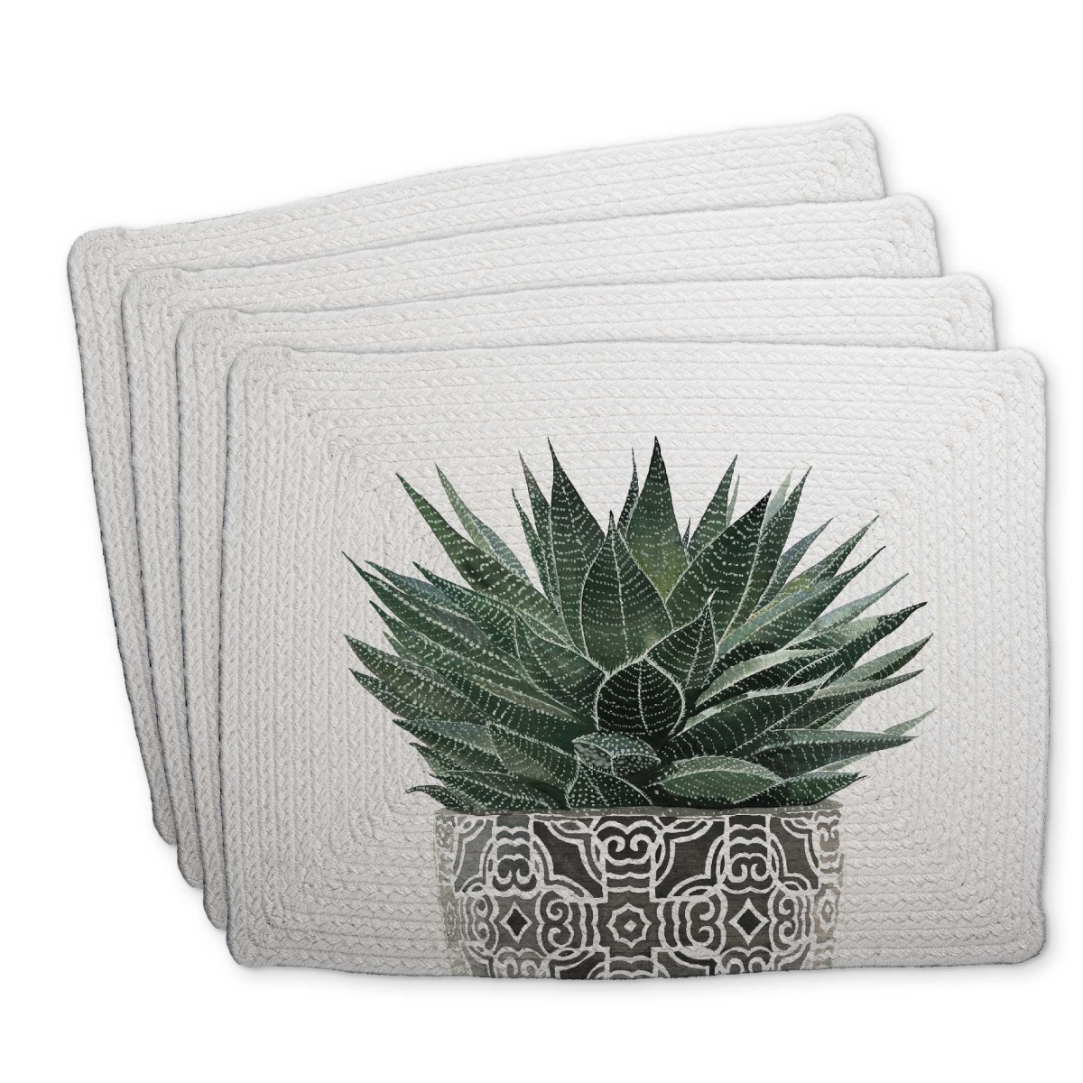 Picture of Begin Home Decor C4BP1418GO64V7 14 x 18 in. Zebra Plant Succulent - Braided Polyester Placemat for Decor - Set of 4