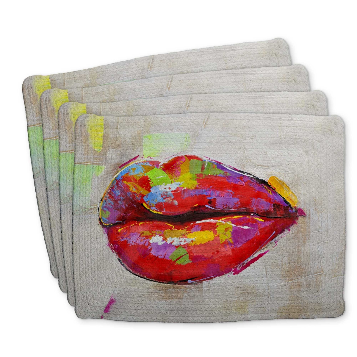 Picture of Begin Home Decor C4BP1418GYXCG4 14 x 18 in. Colorful Lips Braided Polyester Placemat - Decor Essential - Set of 4