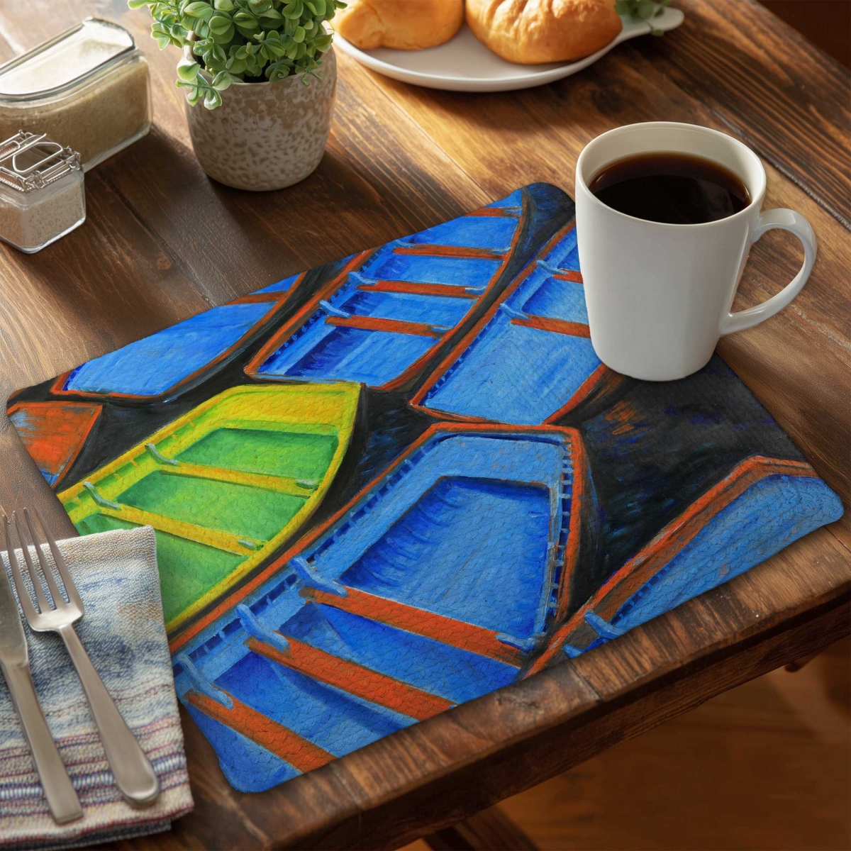 Picture of Begin Home Decor C4BP1418HEGWU5 14 x 18 in. Small Canoes - Braided Polyester Placemat for Home Decor - Set of 4