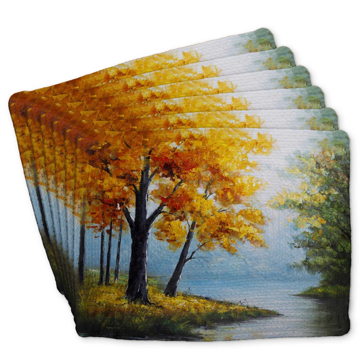 Picture of Begin Home Decor C6BP1418VD3UE8 14 x 18 in. Trees by The Lake - Braided Polyester Placemats - Set of 6