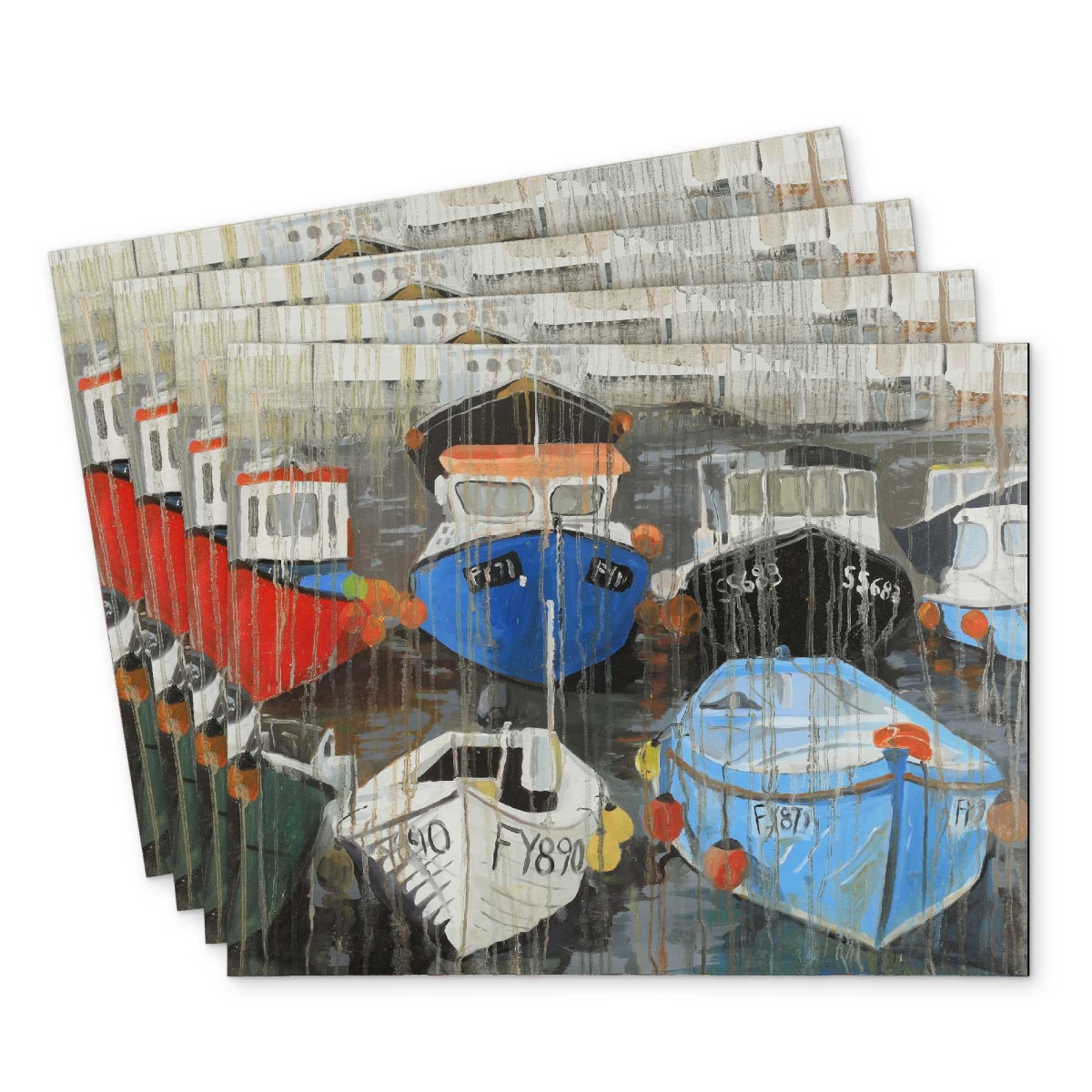 Picture of Begin Home Decor C4PP1418SRARDF 14 x 18 in. Color Fading Rain at the Port Polyester Placemat - Decor - Set of 4