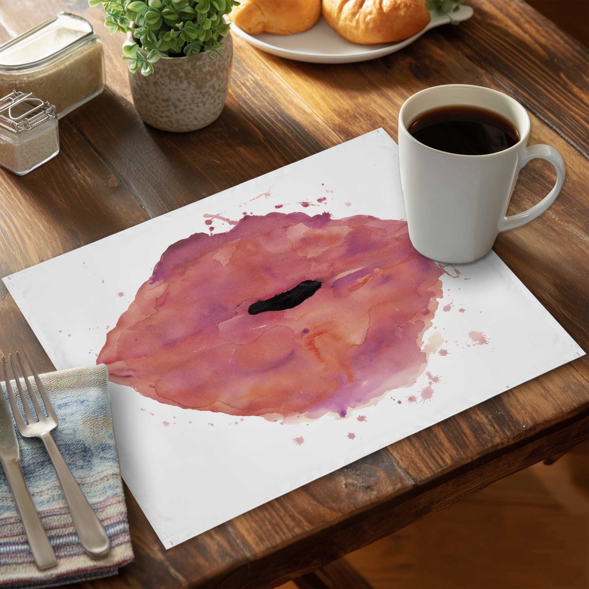 Picture of Begin Home Decor C4PP1418V48N1Q 14 x 18 in. Watercolor Pink Lipstick Polyester Placemat - Home Decor - Set of 4