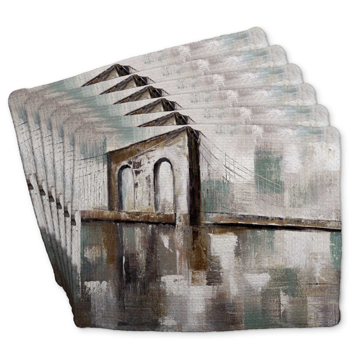 Picture of Begin Home Decor C6BP1418KTT8HW 14 x 18 in. Abstract Paint Spotted Bridge - Braided Polyester Placemat - Set of 6