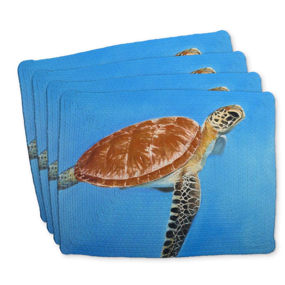 Picture of Begin Home Decor C4BP14185GPUGQ 14 x 18 in. Green Aquatic Turtle Braided Polyester Placemat - Home Decor - Set of 4