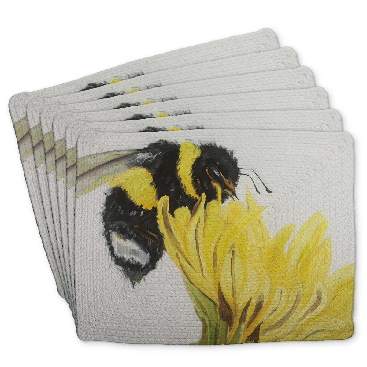 Picture of Begin Home Decor C6BP1418977PIF 14 x 18 in. Little Bumblebee on a Dandelion - Braided Polyester Placemat - Set of 6