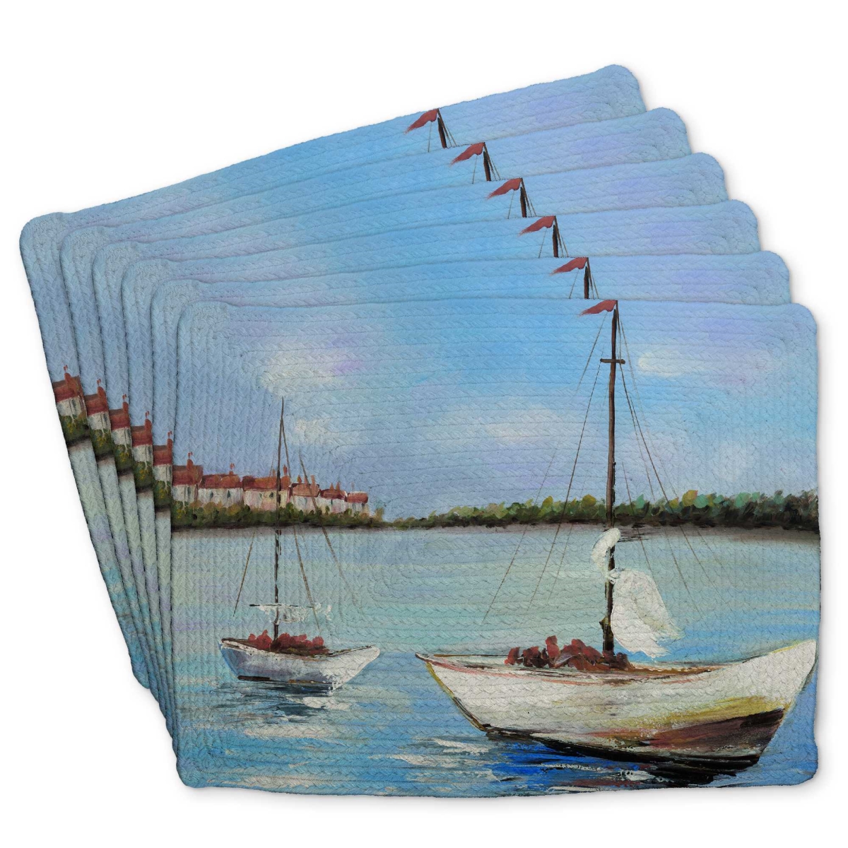 Picture of Begin Home Decor C6BP14189K6DRF 14 x 18 in. Braided Polyester Placemat - Two Boats Sailing on Water - Set of 6