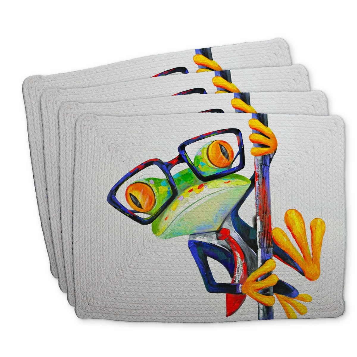 Picture of Begin Home Decor C4BP1418LCWM0B 14 x 18 in. Funny Frog with Glasses - Braided Polyester Placemat - Decor - Set of 4
