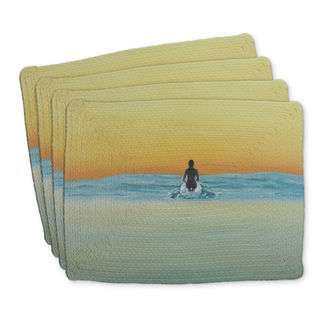 Picture of Begin Home Decor C4BP1418MMTVJK 14 x 18 in. A Surfer Swimming by Dawn - Braided Polyester Placemat - Set of 4