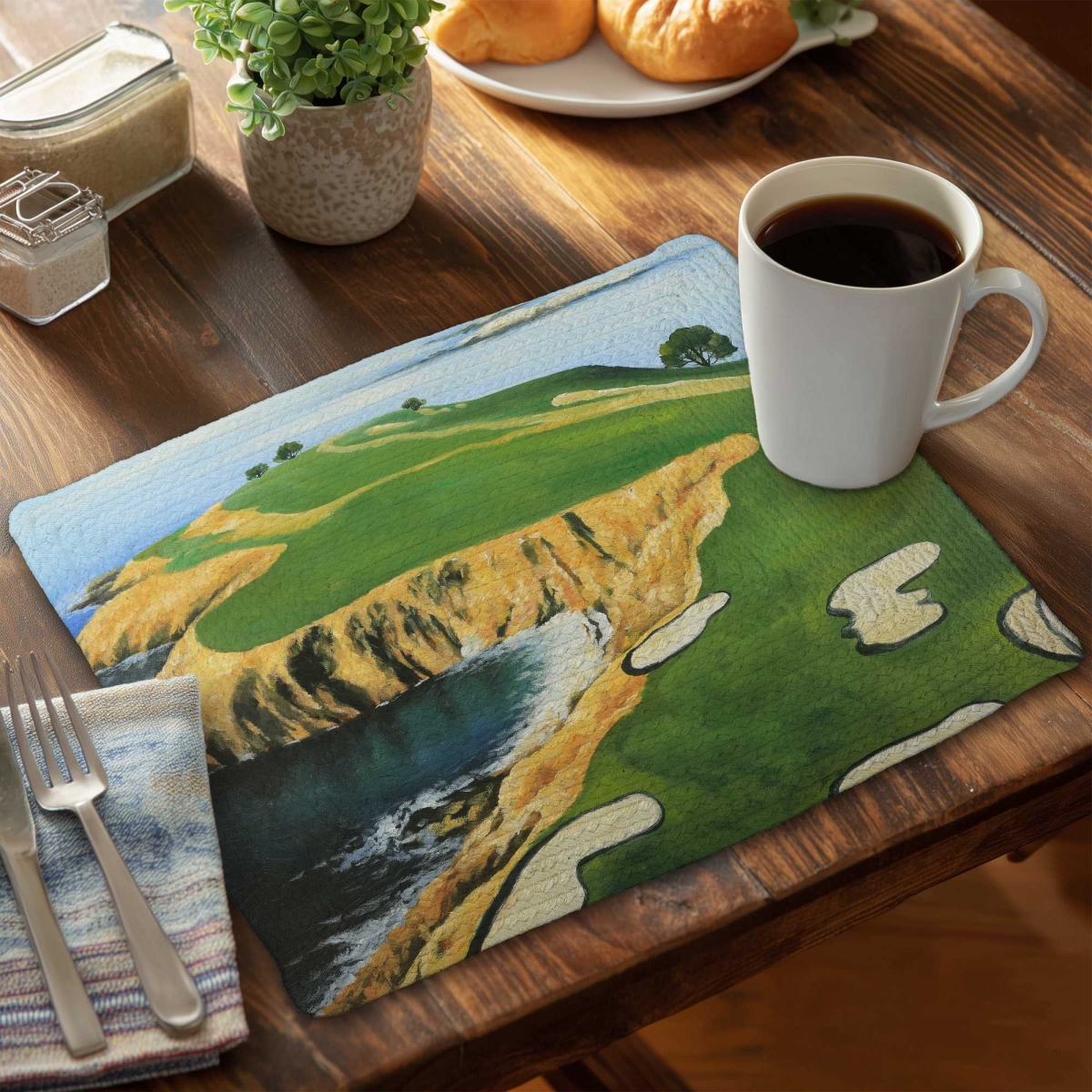 Picture of Begin Home Decor C4BP1418NVZN4H 14 x 18 in. Pebble Beach Golf Links Braided Polyester Placemat - Decor - Set of 4