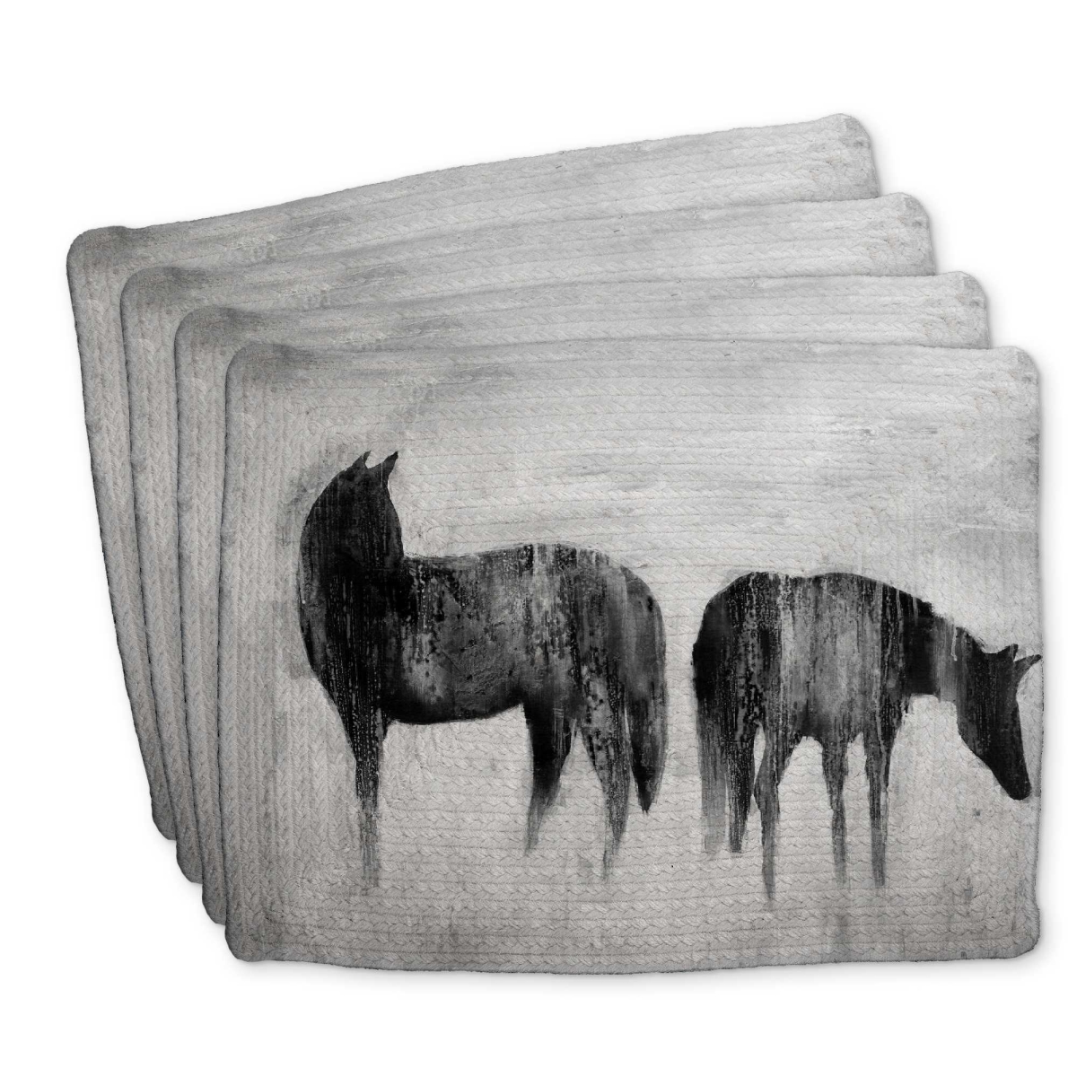 Picture of Begin Home Decor C4BP1418PFPWG4 14 x 18 in. Horses Silhouettes in the Mist Braided Polyester Placemat - Set of 4