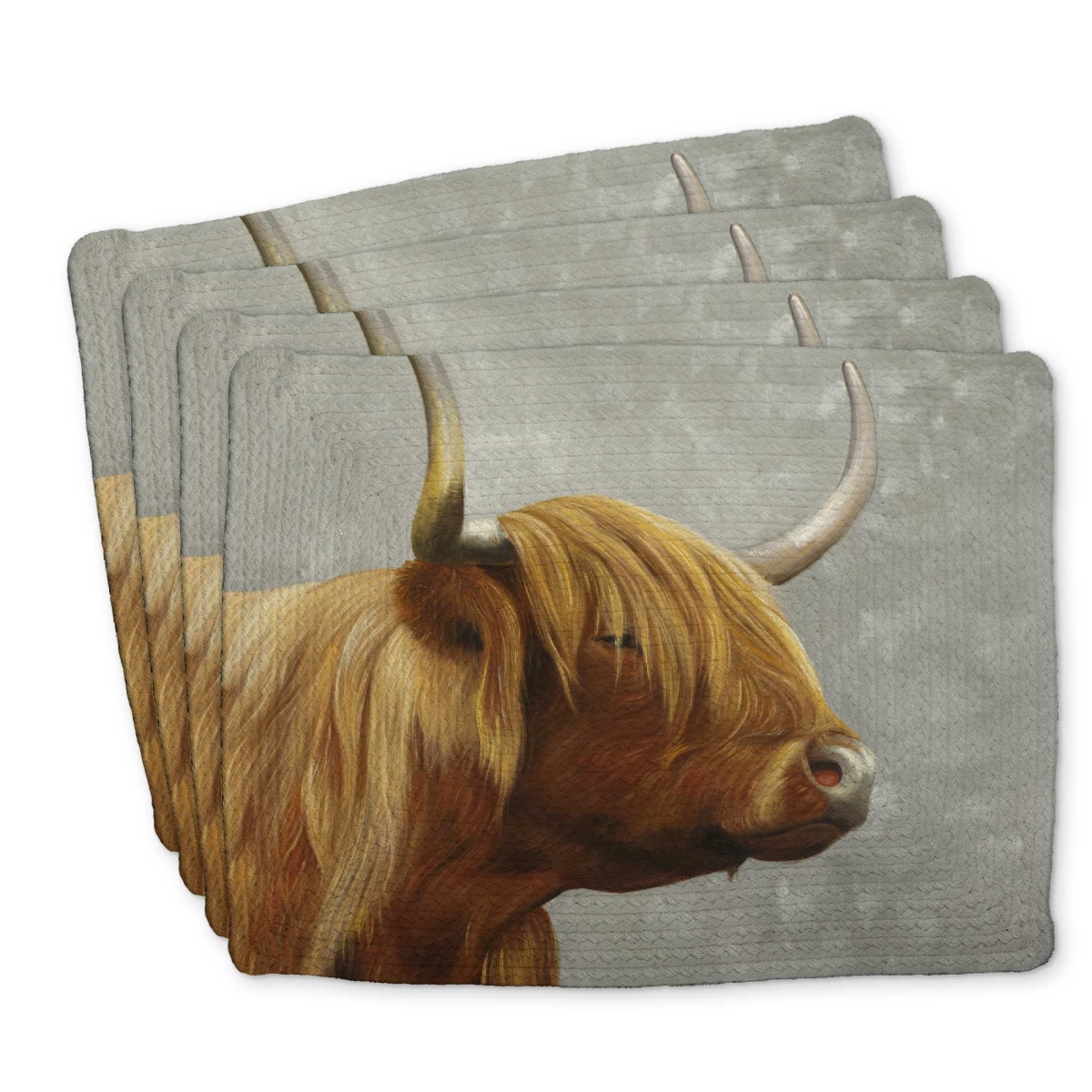 Picture of Begin Home Decor C4BP1418V68RMZ 14 x 18 in. Beautiful Highland Cattle - Braided Polyester Placemat - Set of 4