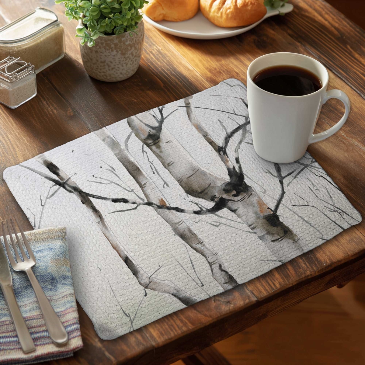 Picture of Begin Home Decor C4BP1418V9ERFC 14 x 18 in. Three Birches Trees Braided Polyester Placemat - Home Decor - Set of 4