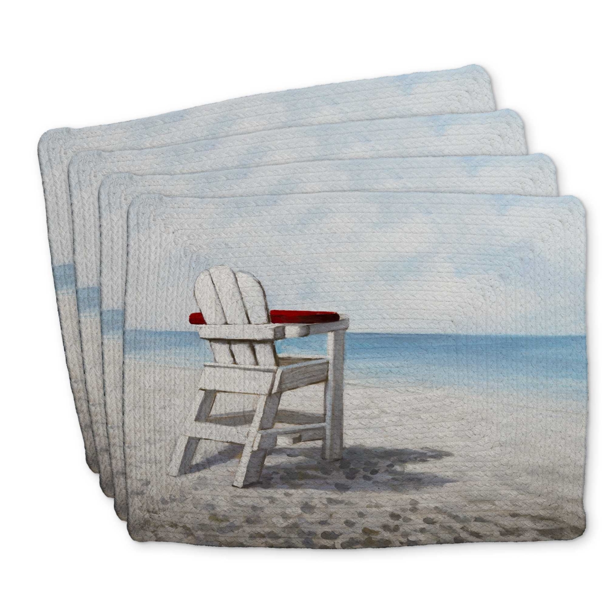 Picture of Begin Home Decor C4BP1418XE0DTZ 14 x 18 in. White Beach Chair - Braided Polyester Placemat - Set of 4
