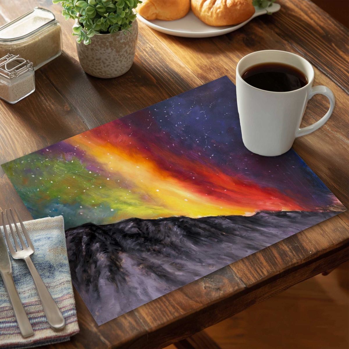 Picture of Begin Home Decor C4PP14180S8JHU 14 x 18 in. Aurora Borealis in the Mountain Polyester Placemat - Decor - Set of 4