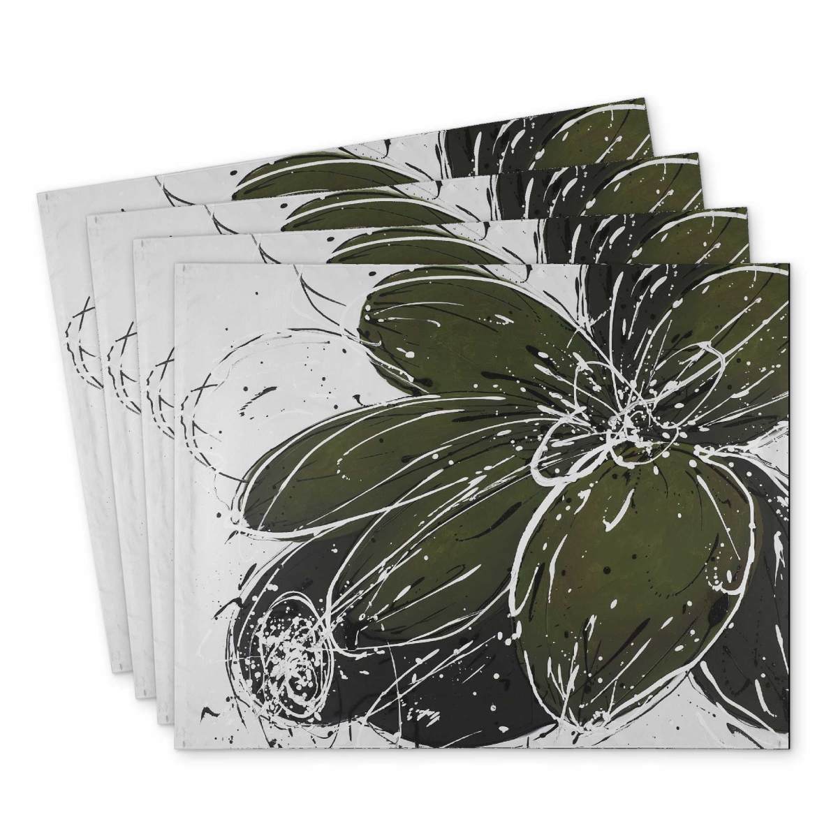 Picture of Begin Home Decor C4PP14185DC9UW 14 x 18 in. Green Flower Splash Outline Polyester Placemat - Home Decor - Set of 4