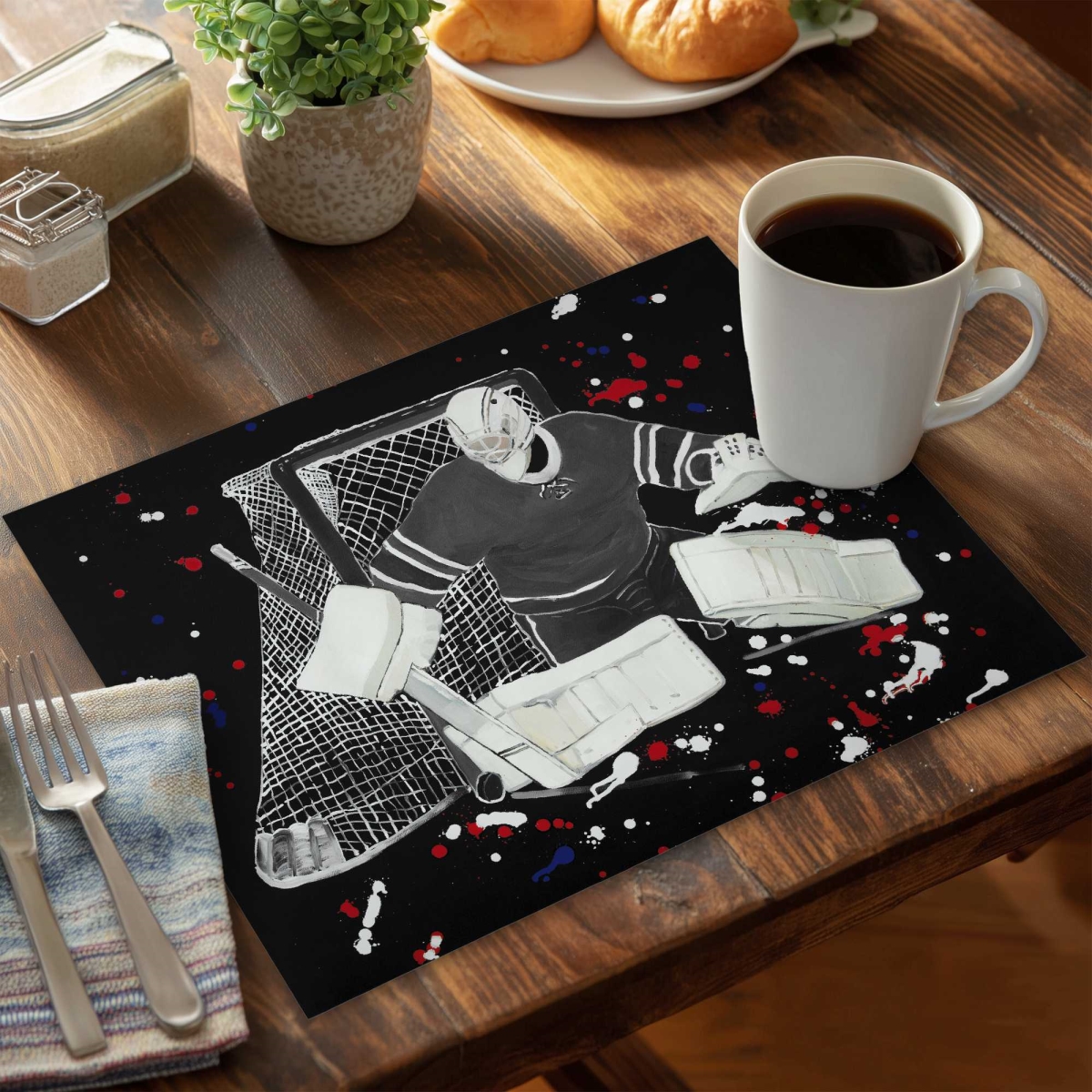 Picture of Begin Home Decor C4PP14186FWIJ9 14 x 18 in. Goalkeeper Hockey Goal Polyester Placemat - Home Decor - Set of 4