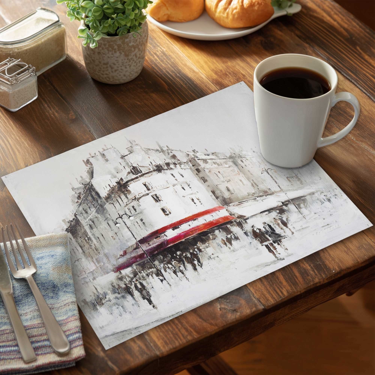Picture of Begin Home Decor C4PP1418I51NVQ 14 x 18 in. White Street with Red Accents Polyester Placemat - Decor - Set of 4