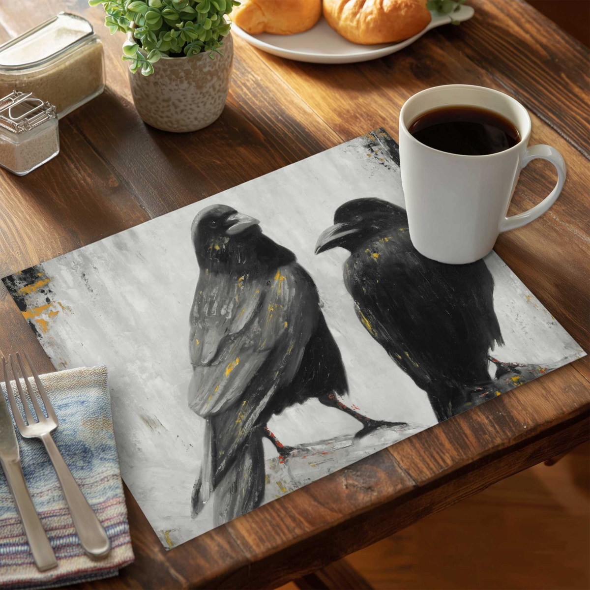 Picture of Begin Home Decor C4PP1418POPVZ3 14 x 18 in. Two Crows Birds Polyester Placemat - Home Decor Accent - Set of 4