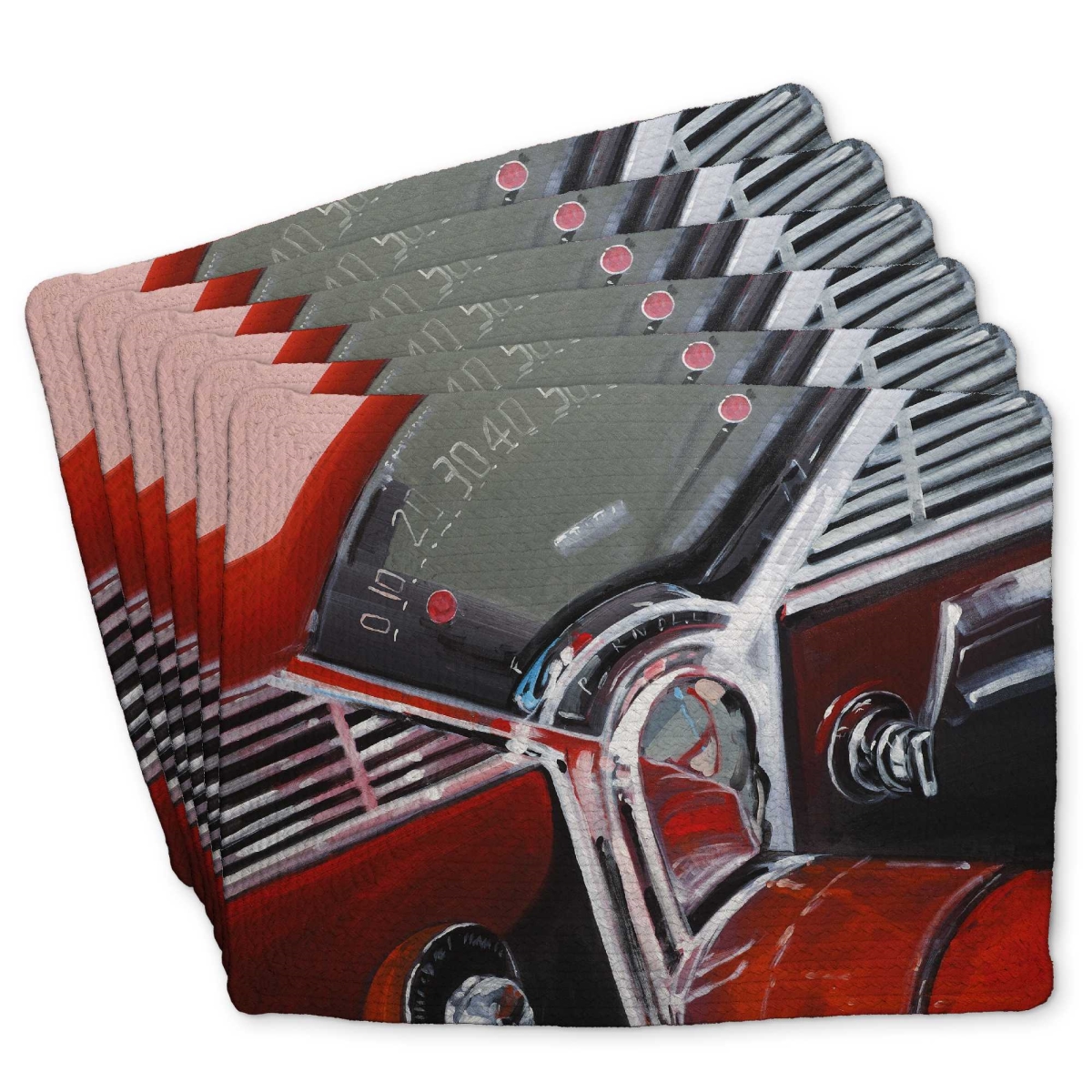 Picture of Begin Home Decor C6BP1418V2T37I 14 x 18 in. Vintage Red Car Dashboard Braided Polyester Placemats - Set of 6