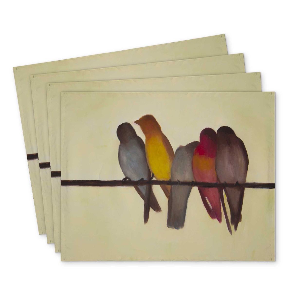 Picture of Begin Home Decor C4PP1418PYW2X5 14 x 18 in. Five Birds on a Branch Polyester Placemat - Home Decor - Set of 4