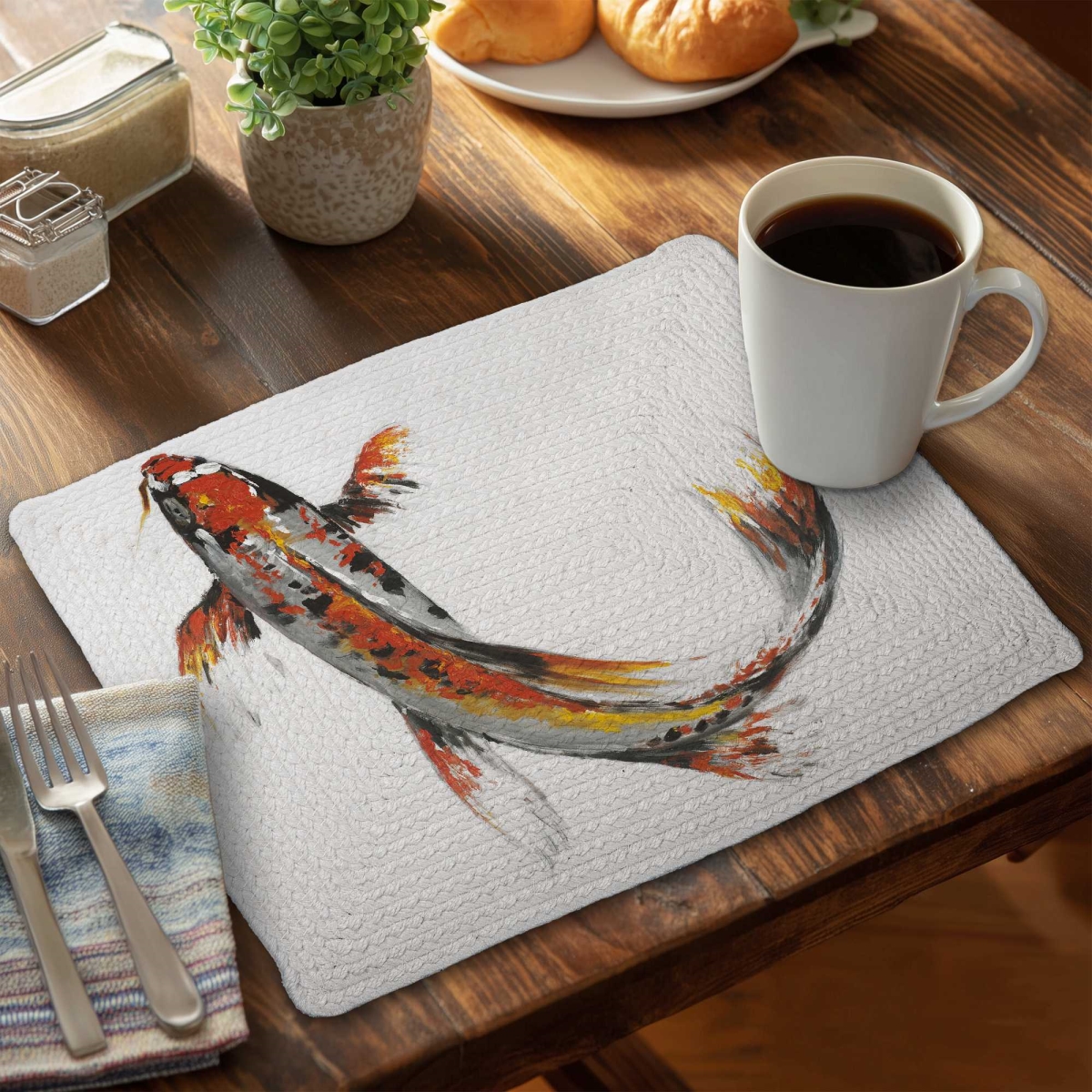 Picture of Begin Home Decor C6BP14183BMM50 14 x 18 in. Butterfly Koi Fish Braided Polyester Placemat - Home Decor - Set of 6