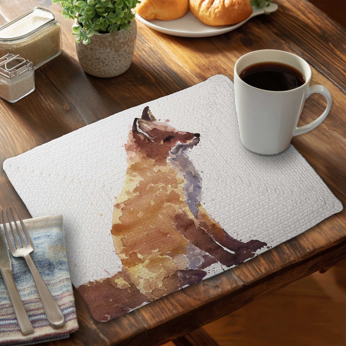 Picture of Begin Home Decor C6BP14183L2PDV 14 x 18 in. Red Fox Braided Polyester Placemat for Stylish Home Decor - Set of 6