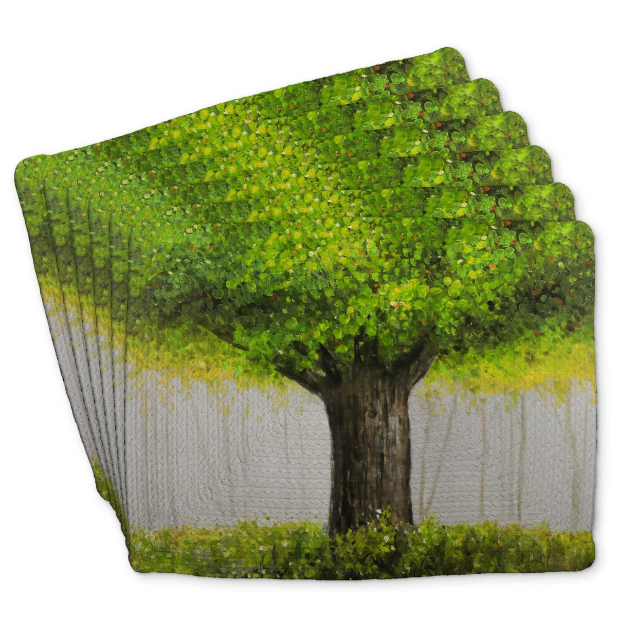 Picture of Begin Home Decor C6BP141887QXK7 14 x 18 in. Big Green Tree - Braided Polyester Placemat for Home Decor - Set of 6