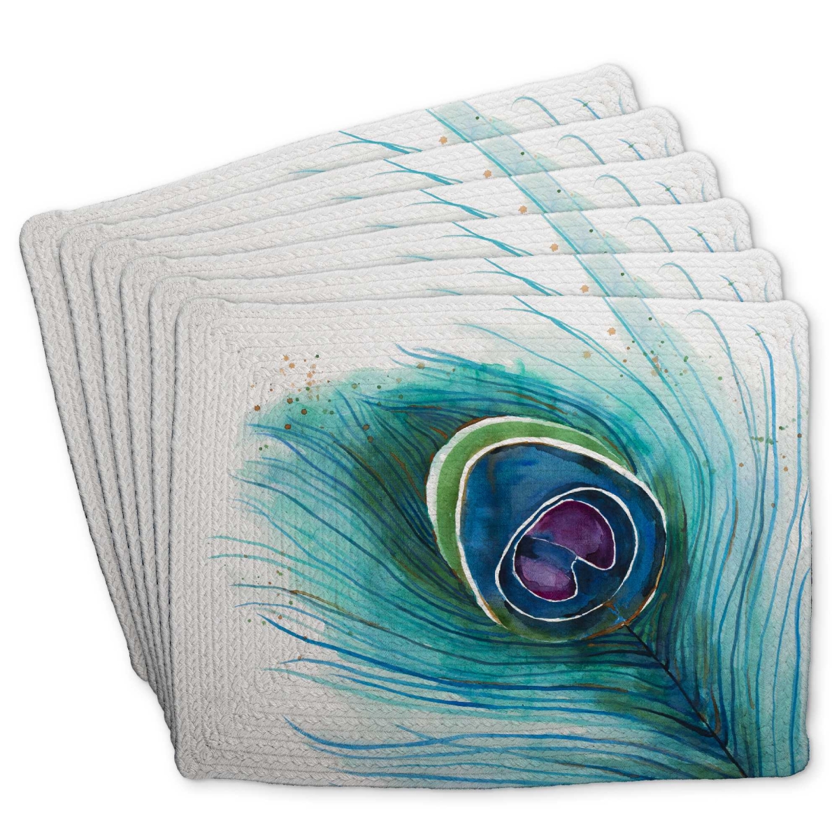 Picture of Begin Home Decor C6BP14188XXNJG 14 x 18 in. Peacock Feather Closeup - Braided Polyester Placemat - Decor - Set of 6